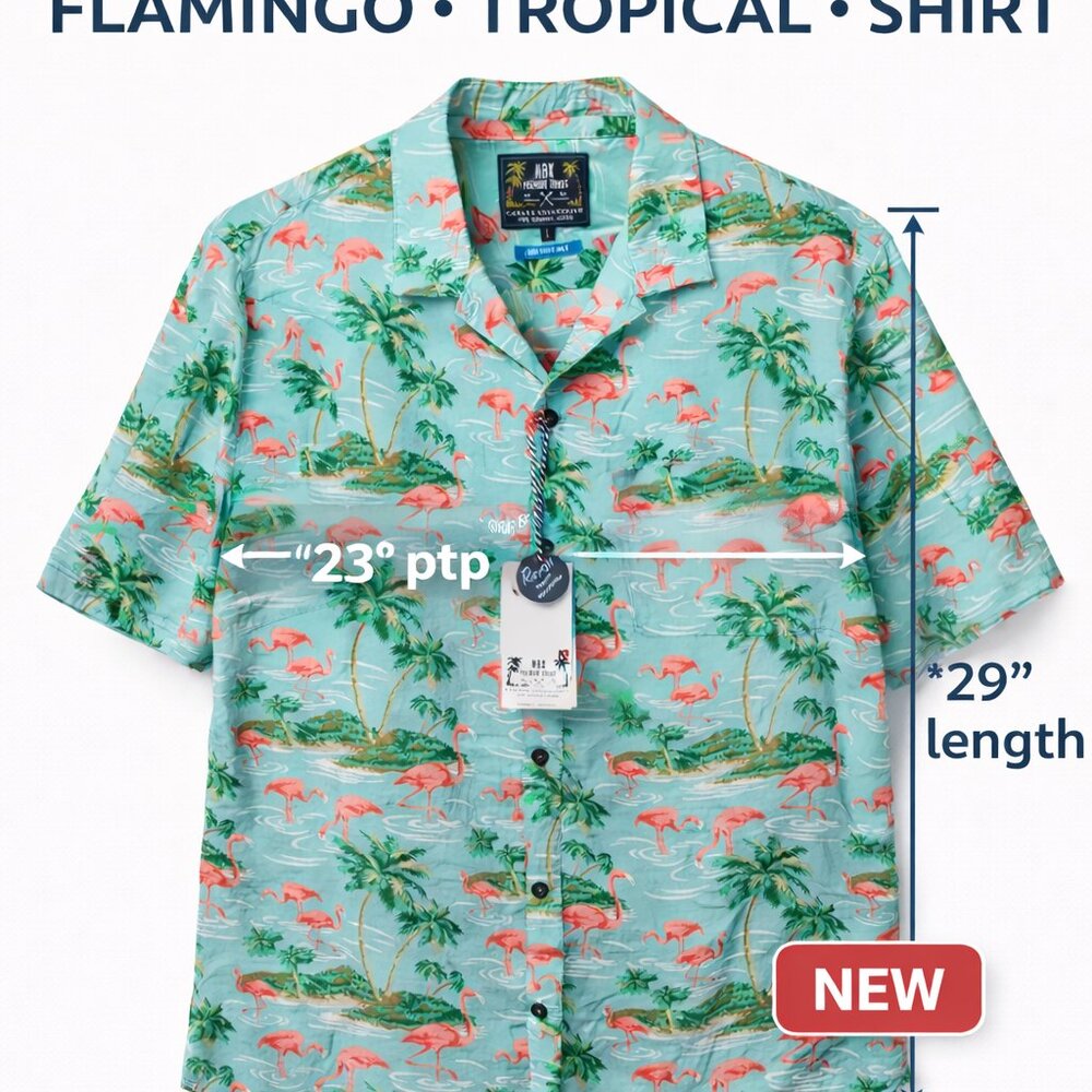 MBX Premium Goods Flamingo Tropical Shirt Mens L Cabana Hawaiian Button Up NWT - Picture 4 of 10